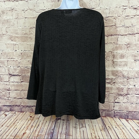 Chico’s Easywear Black Textured Draped Neck 3/4 Sleeve Top - Picture 5 of 7